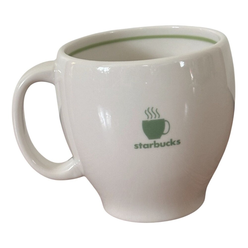 Starbucks Barista Coffee Mug White Ceramic Cup Steam Abbey Green Vintage 2003